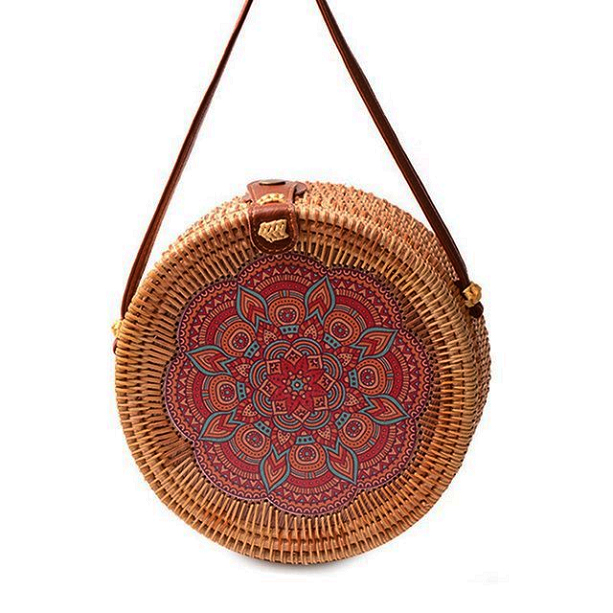 UNIKÁTNÍ DÁMSKÁ RATANOVÁ KABELKA s MANDALOU