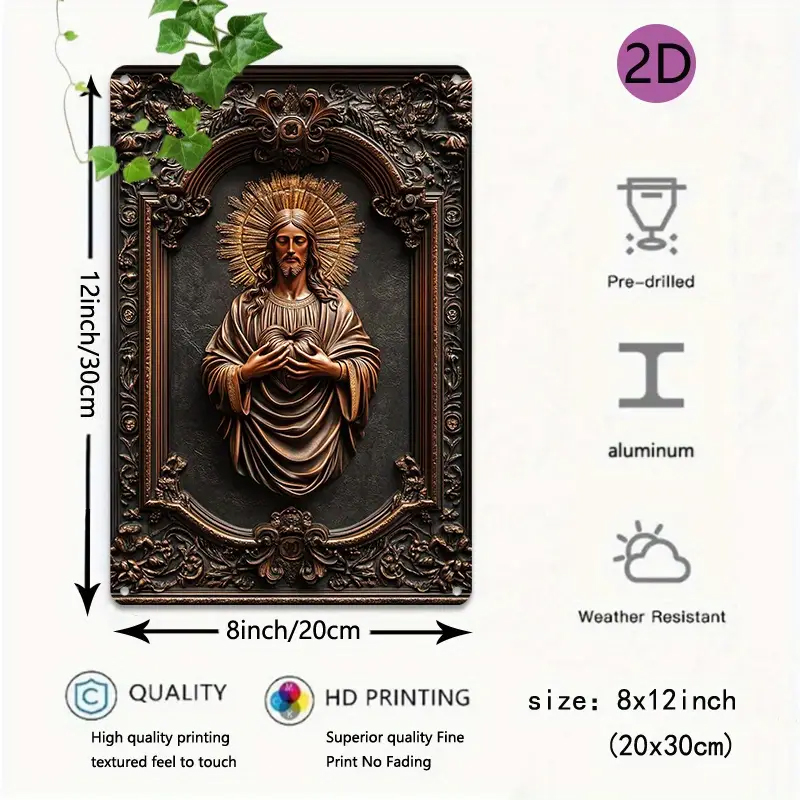 Reliéfního hliníkového nástěnné umění KRISTUS se srdcem.