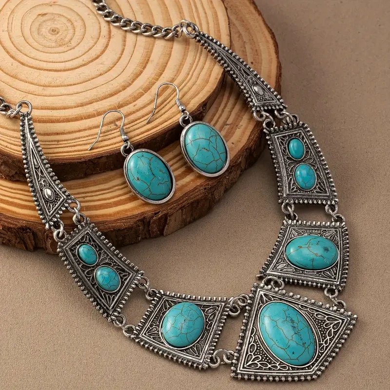 SADA ŠPERKŮ Barva:Tyrkys v bohémském stylu s tyrkysovým vzorem