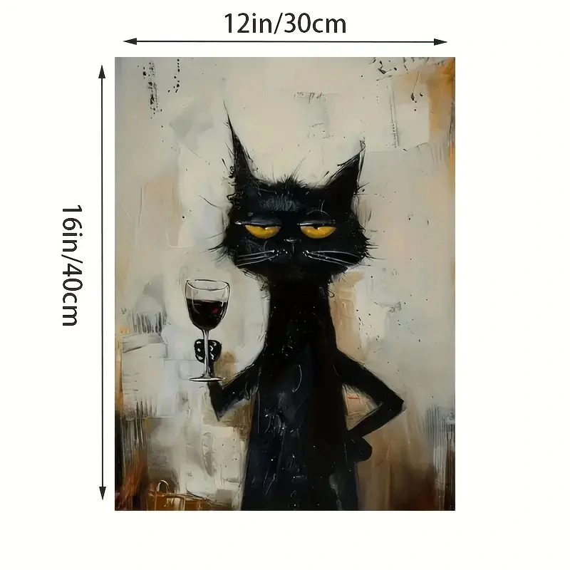 Umělecký  černý  KOCOUR obraz na plátně