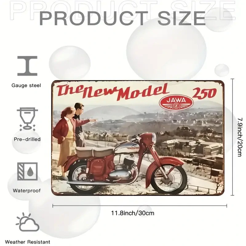 Vintage Kovový plechový CEDULE Legendární MOTOCYKL JAWA