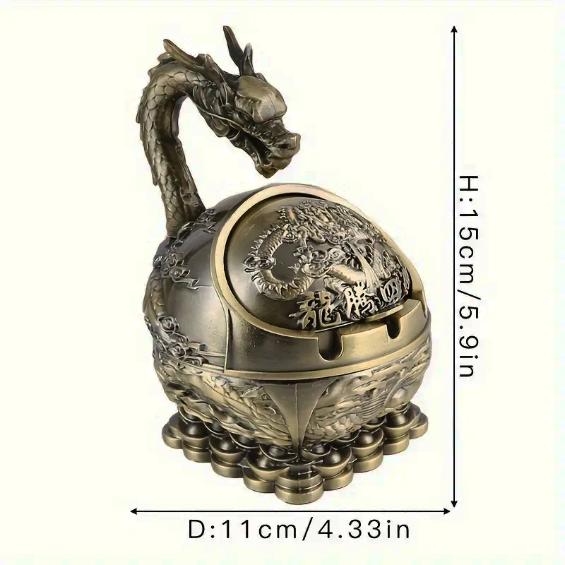 Vintage kovový POPELNÍK ČÍNSKÝ DRAK