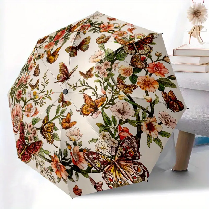 Stylový unikátní DEŠTNÍK Květinový a motýlý motivy
