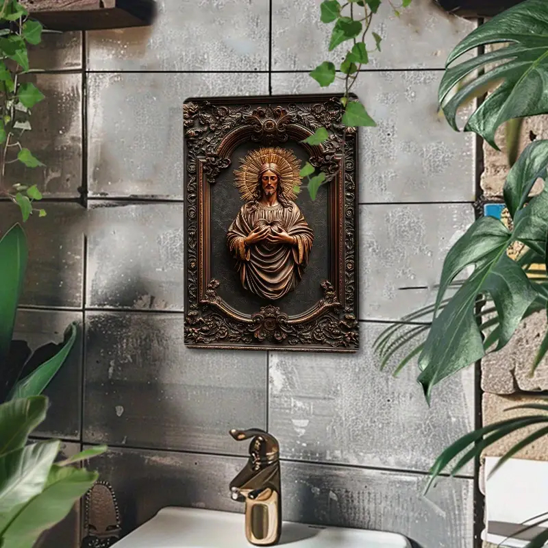 Reliéfního hliníkového nástěnné umění KRISTUS se srdcem.