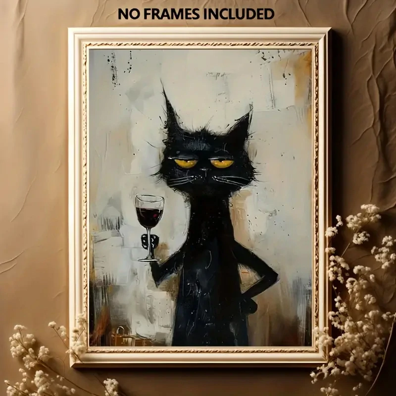 Umělecký  černý  KOCOUR obraz na plátně