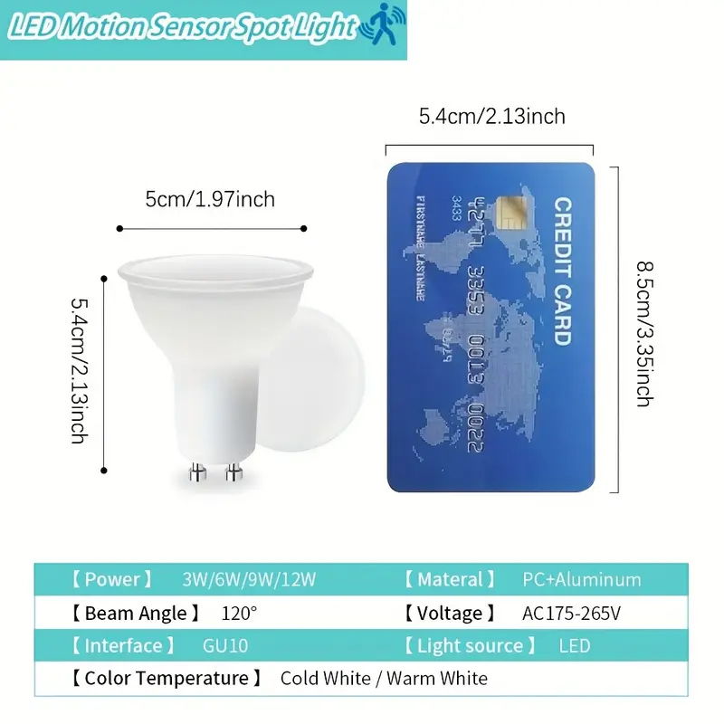 Inteligentní LED ŽÁROVKA 9W Typ: GU10 SE SENZOREM POHYBU.
