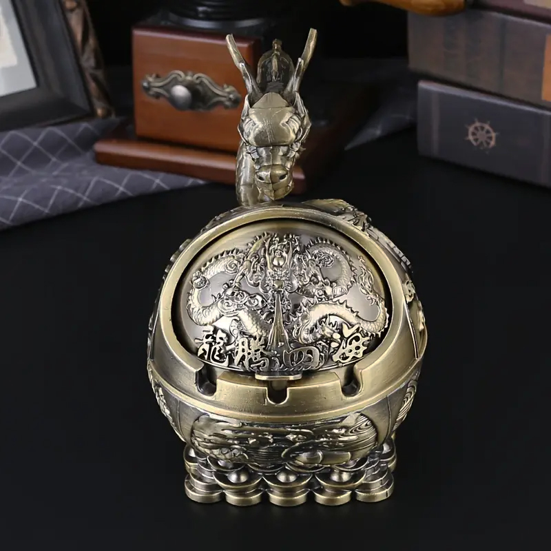 Vintage kovový POPELNÍK ČÍNSKÝ DRAK