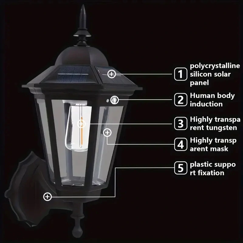 SOLÁRNÍ uliční nástěnná LUCERNA 3 REŽIMY SVÍCENÍ-i SENZOR