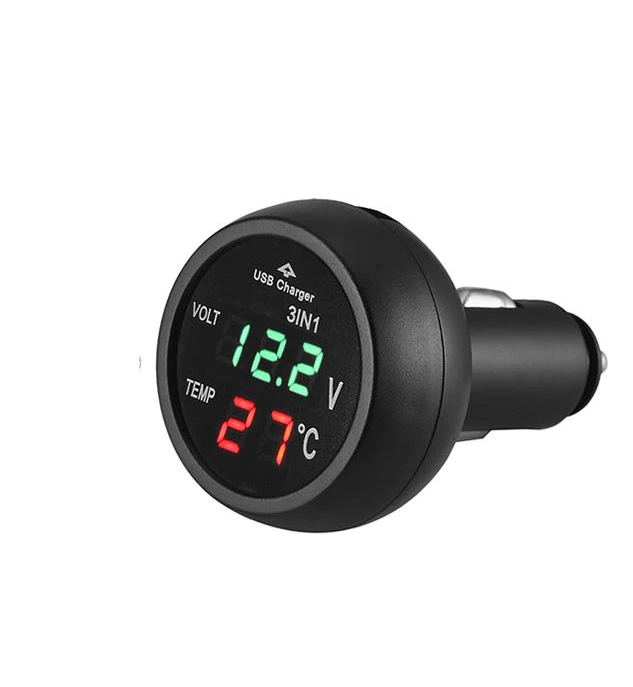 3v1 do auta LED digitlní  VOLTMETR TEPLOMĚR USB NABÍJEČKA