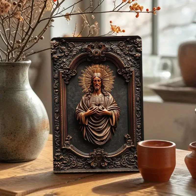 Reliéfního hliníkového nástěnné umění KRISTUS se srdcem.