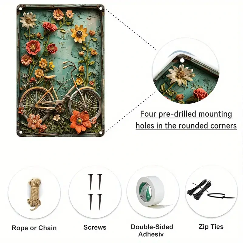 Nádherná Retro CEDULE jízdní kolo s květinami