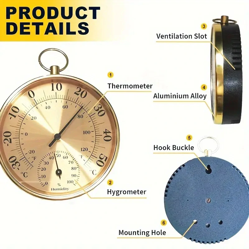 Dvoufunkční kovový stylový TEPLOMĚR - VLHKOMĚR