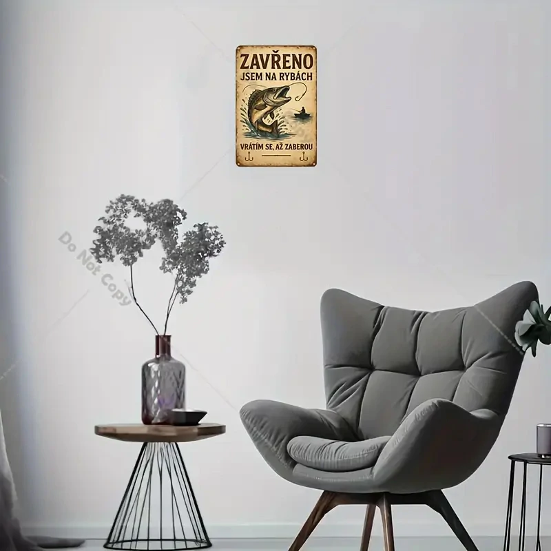 Nádhera ! Kovová vintage CEDULE RYBÁŘ
