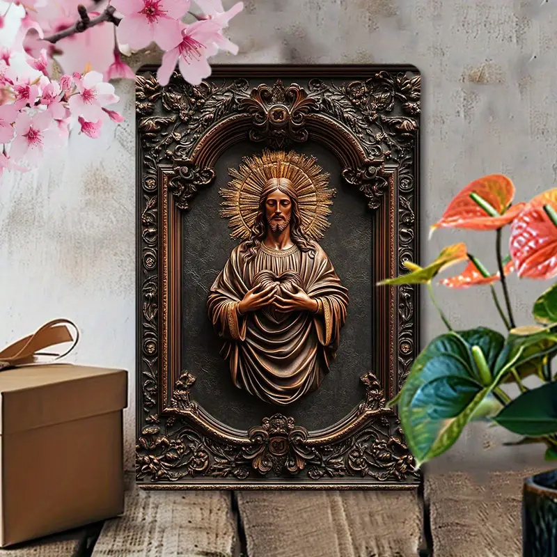 Reliéfního hliníkového nástěnné umění KRISTUS se srdcem.