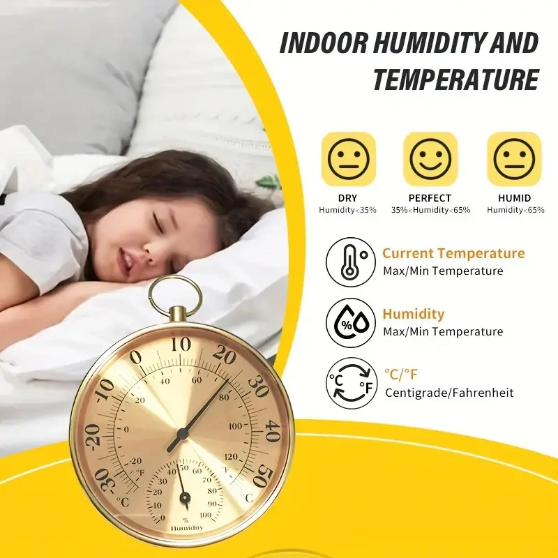 Dvoufunkční kovový stylový TEPLOMĚR - VLHKOMĚR