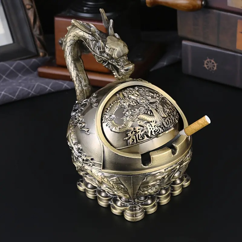 Vintage kovový POPELNÍK ČÍNSKÝ DRAK