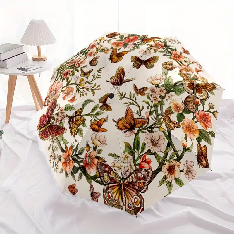 Stylový unikátní DEŠTNÍK Květinový a motýlý motivy