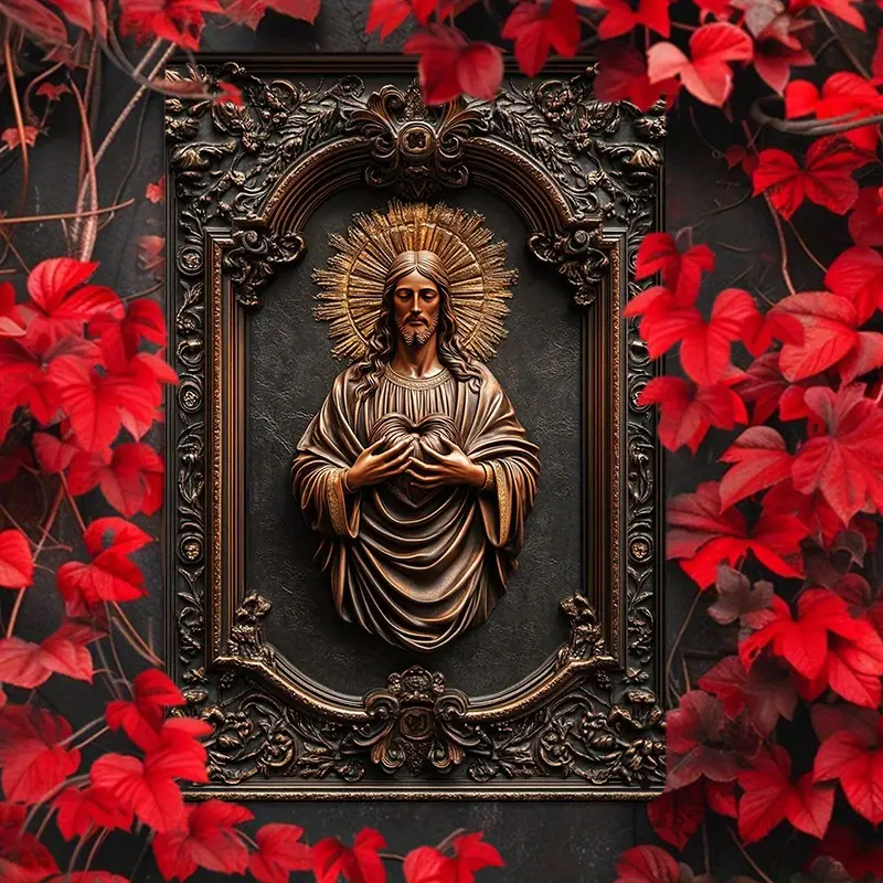 Reliéfního hliníkového nástěnné umění KRISTUS se srdcem.