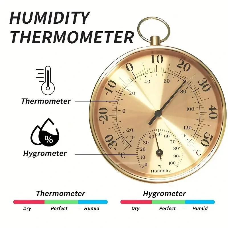 Dvoufunkční kovový stylový TEPLOMĚR - VLHKOMĚR