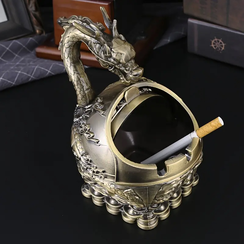 Vintage kovový POPELNÍK ČÍNSKÝ DRAK