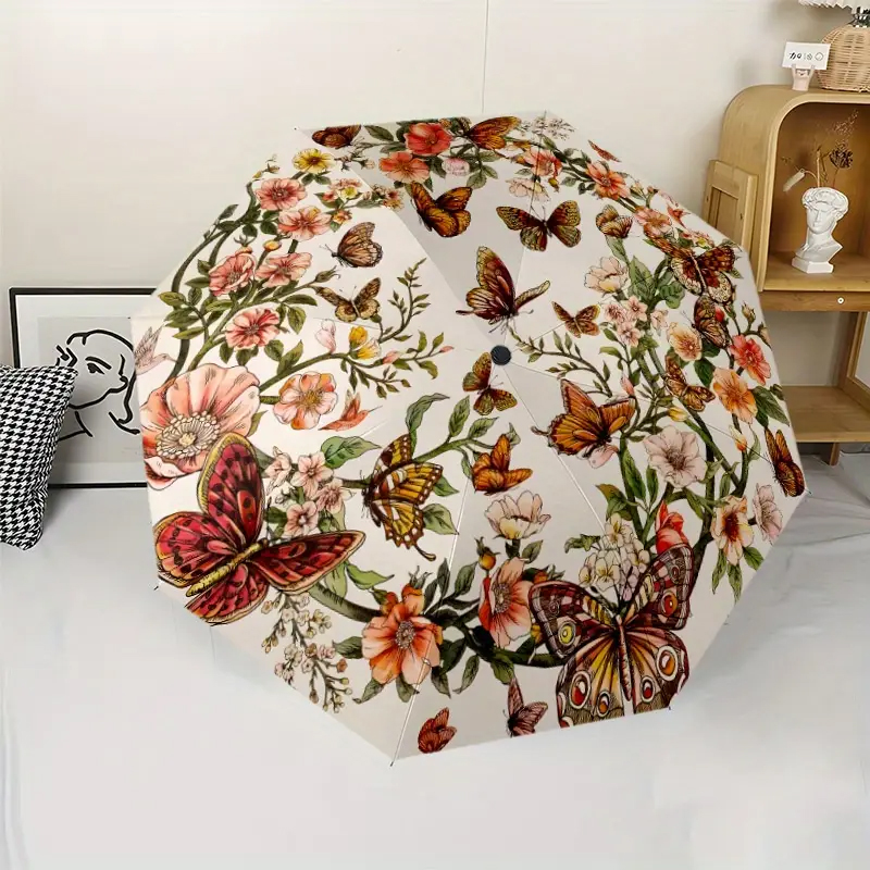 Stylový unikátní DEŠTNÍK Květinový a motýlý motivy