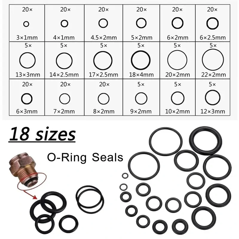 225 kusů SADA TĚSNĚNÍ pryžových kroužků -těsnění. 18 velikostí
