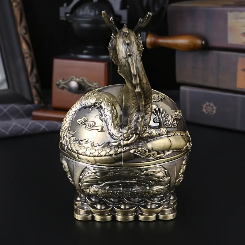 Vintage kovový POPELNÍK ČÍNSKÝ DRAK