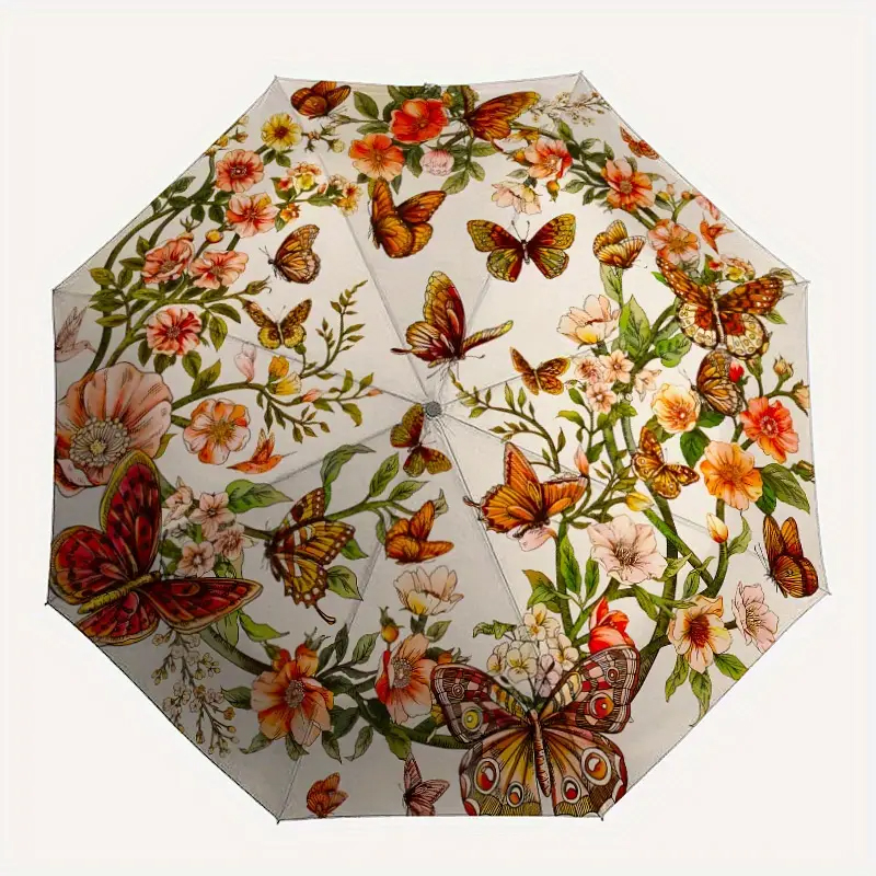 Stylový unikátní DEŠTNÍK Květinový a motýlý motivy