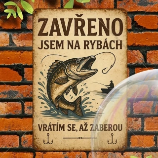 Nádhera ! Kovová vintage CEDULE RYBÁŘ